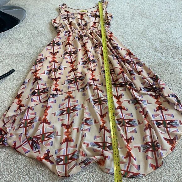 MAX C London beige geometric Aztec print sleeveless high low dress sz S - Picture 9 of 10